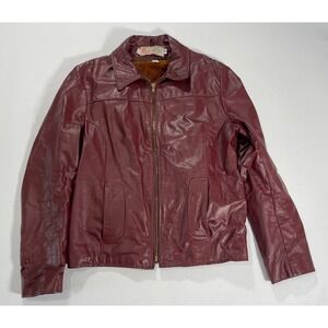 VTG Jean Pierre Genuine Leather Maroon Jacket w/ Faux Fur Lining Size 38L